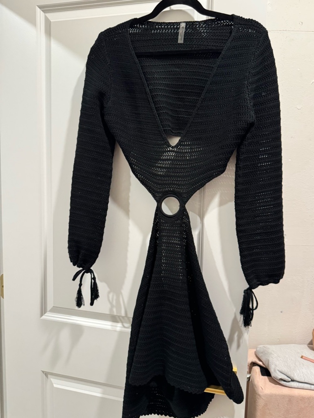 DEVON WINDSOR Black Crochet Swim Coverup with Ring Detail